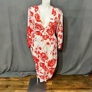 Boohoo Red and White Floral Long Sleeve Dress